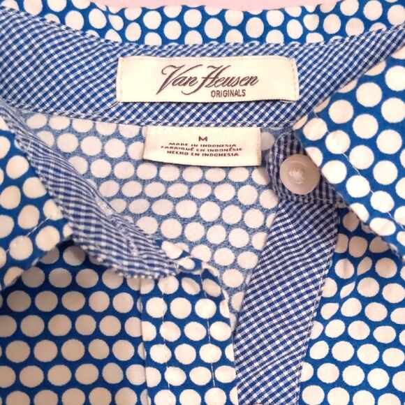 Van Heusen Blue Dot Button Down Cotton Shirt Size M - Picture 3 of 7